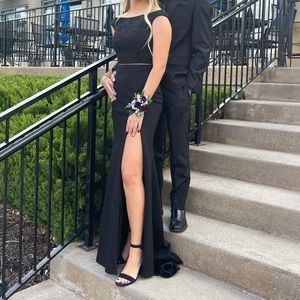 Black with sparkle beads 2 piece prom dress